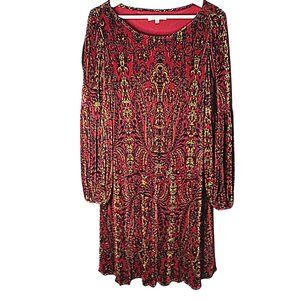 TASH + SOPHIE - Dress Black Red Gold Paisley Long Puff Victorian Sleeves - 8